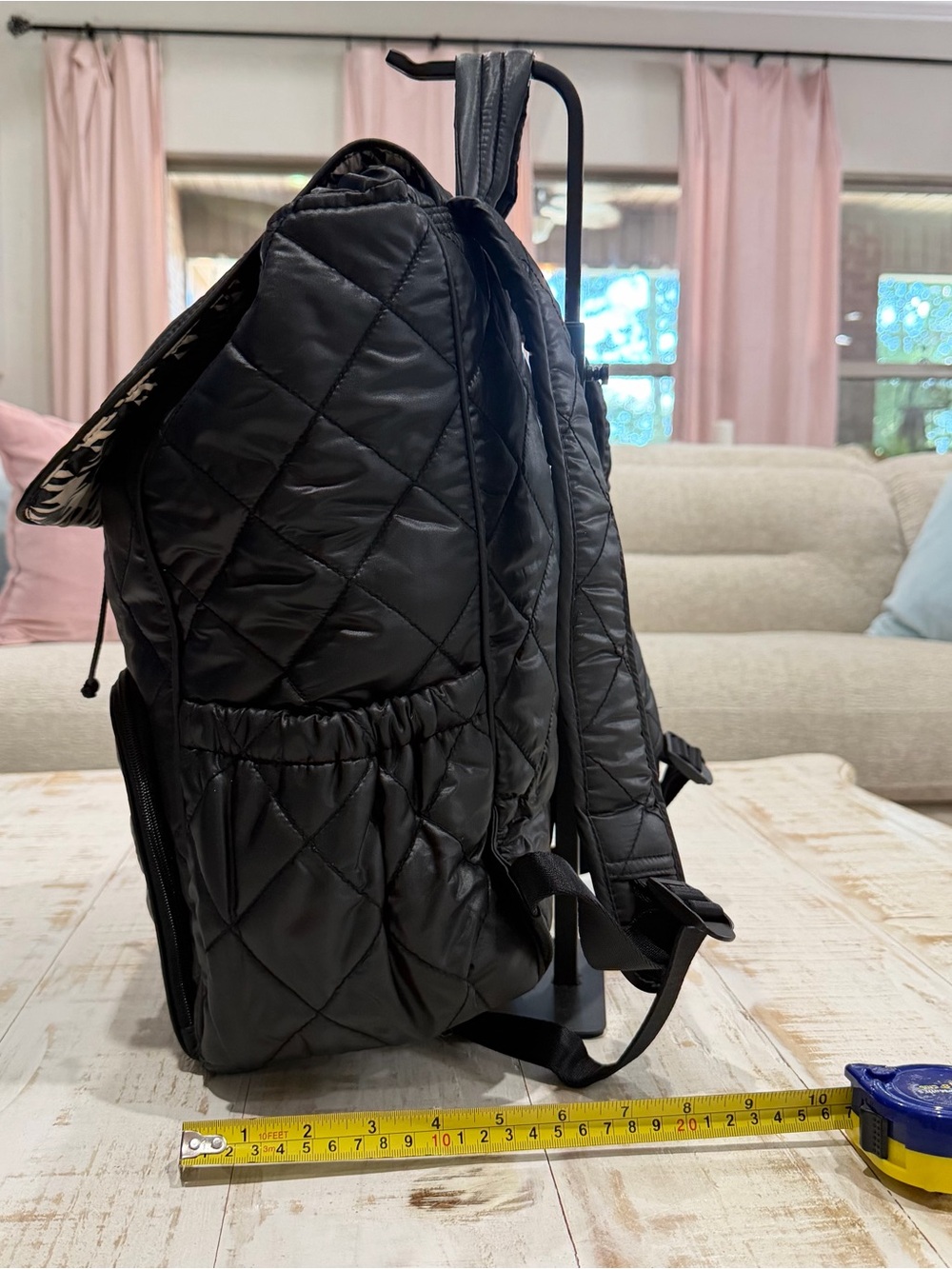 Vera Bradley Backpack Puffy Quilted Black Backpack Houndstooth Lining NWOT - Picture 2 of 8